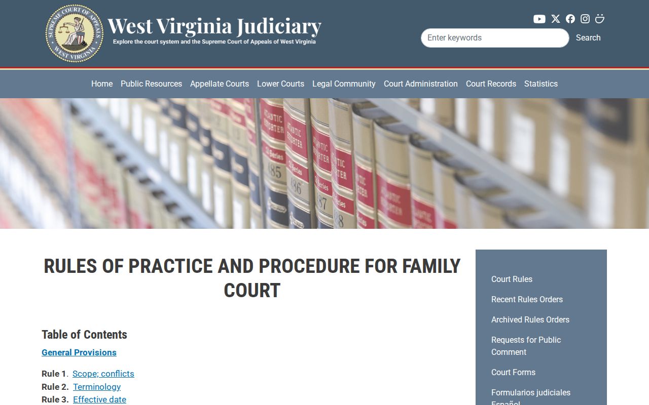 West Virginia Family Court rules governing confidential civil files
