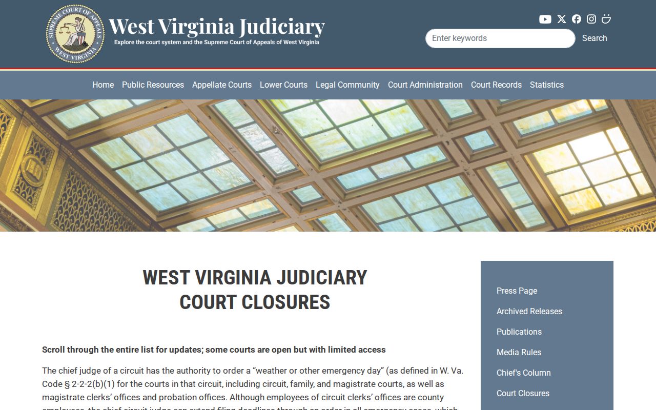 Doddridge County court calendar and court closure status