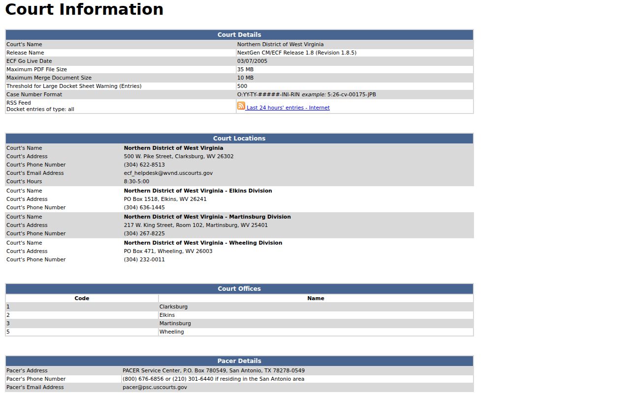 Doddridge County court records federal CM ECF source