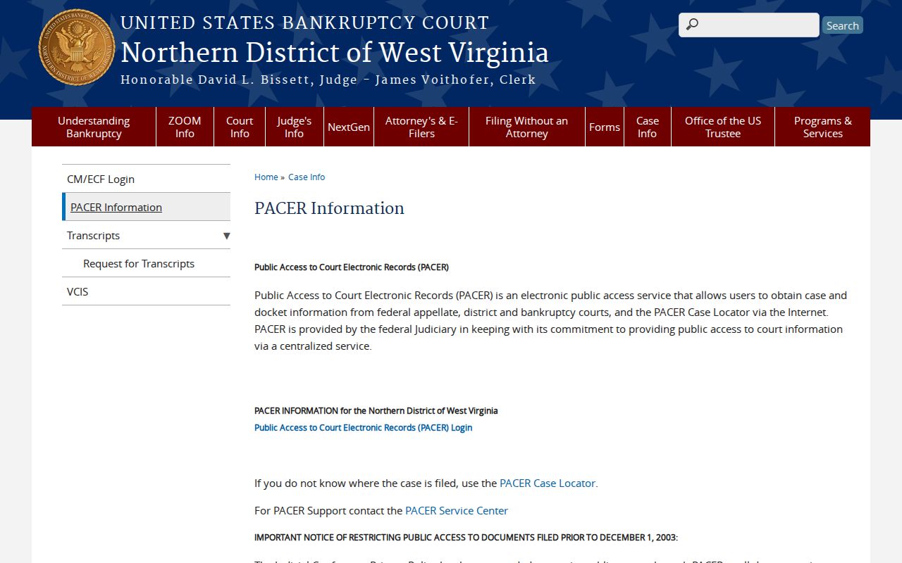 Doddridge County court records bankruptcy PACER source