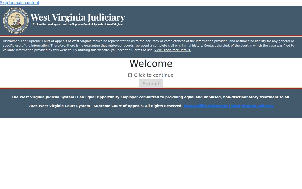 Doddridge County case search MCRSearch entry screen